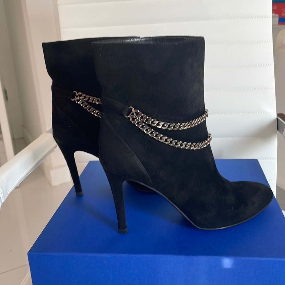 Saint Laurent Ankle Debbie 100 Boots Black Suede with Silver chain detail size39
